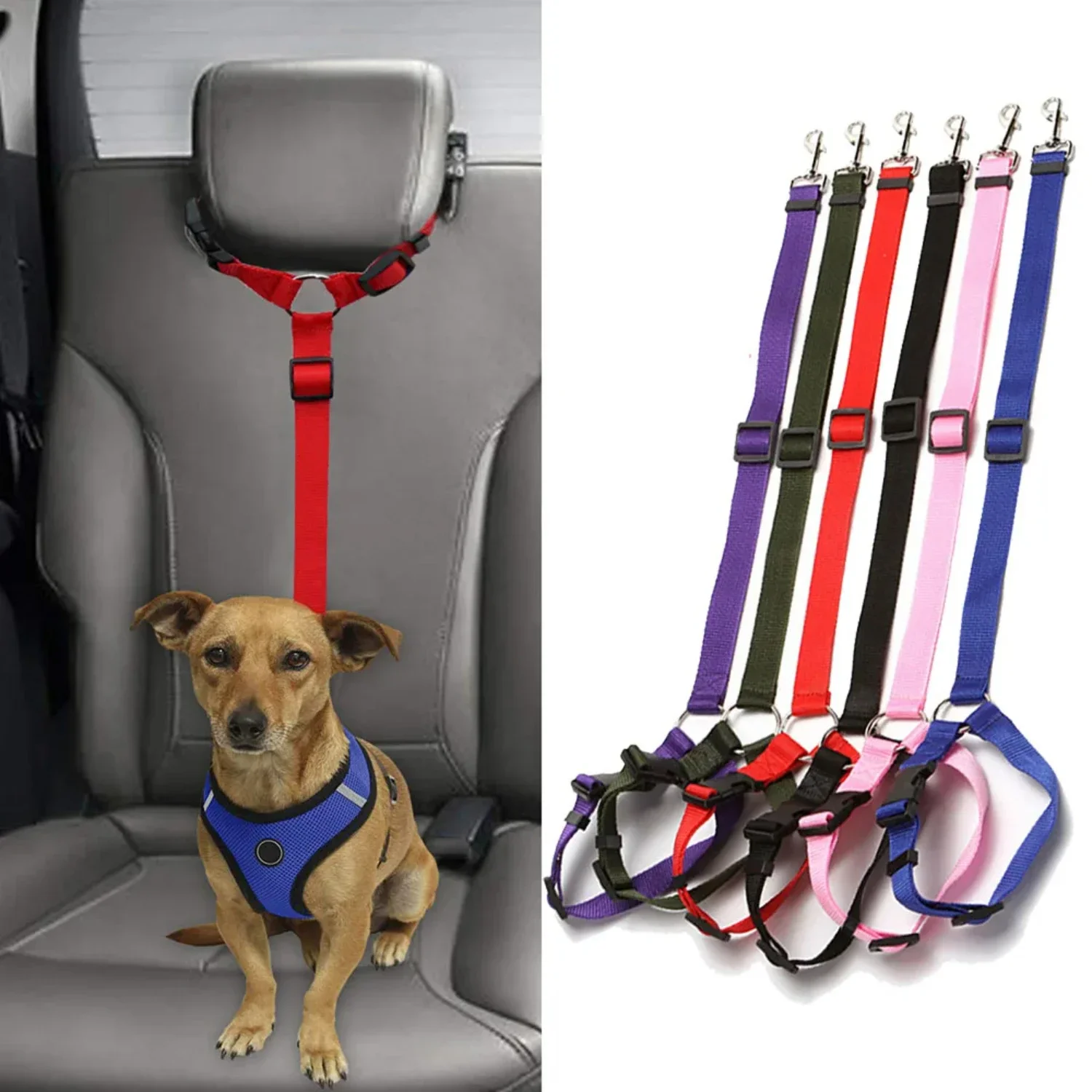 High-quality Adjustable Comfortable Nylon Dogs Harness Collar - Secure Reliable Pet Safety Gear for Versatile Backseat Travel -