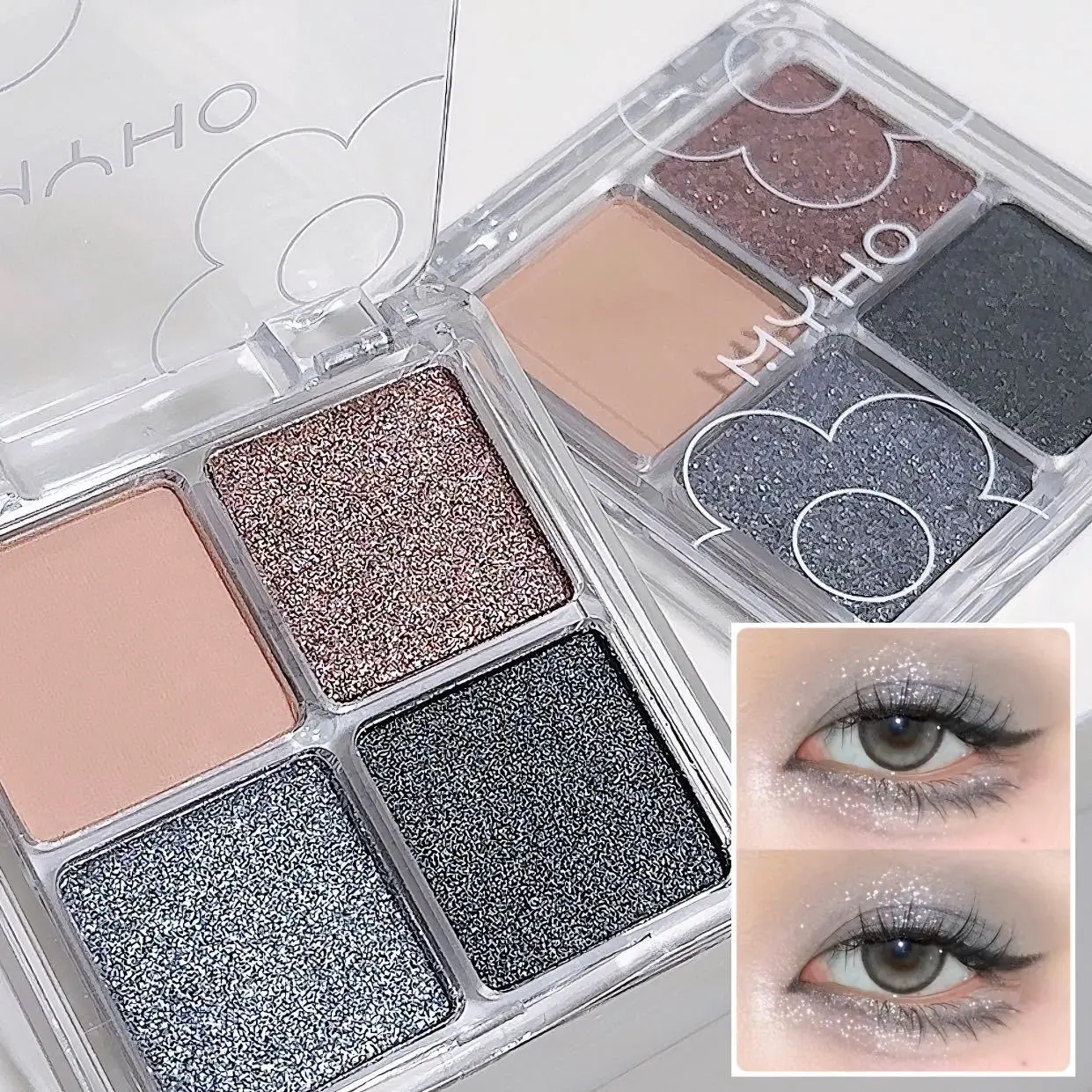 Palette di ombretti glitterati a 4 colori Lng duraturo Shimmer Matte Highlights Cool Pink Tone Eye Shadow Trucco coreano Cosmetici da donna