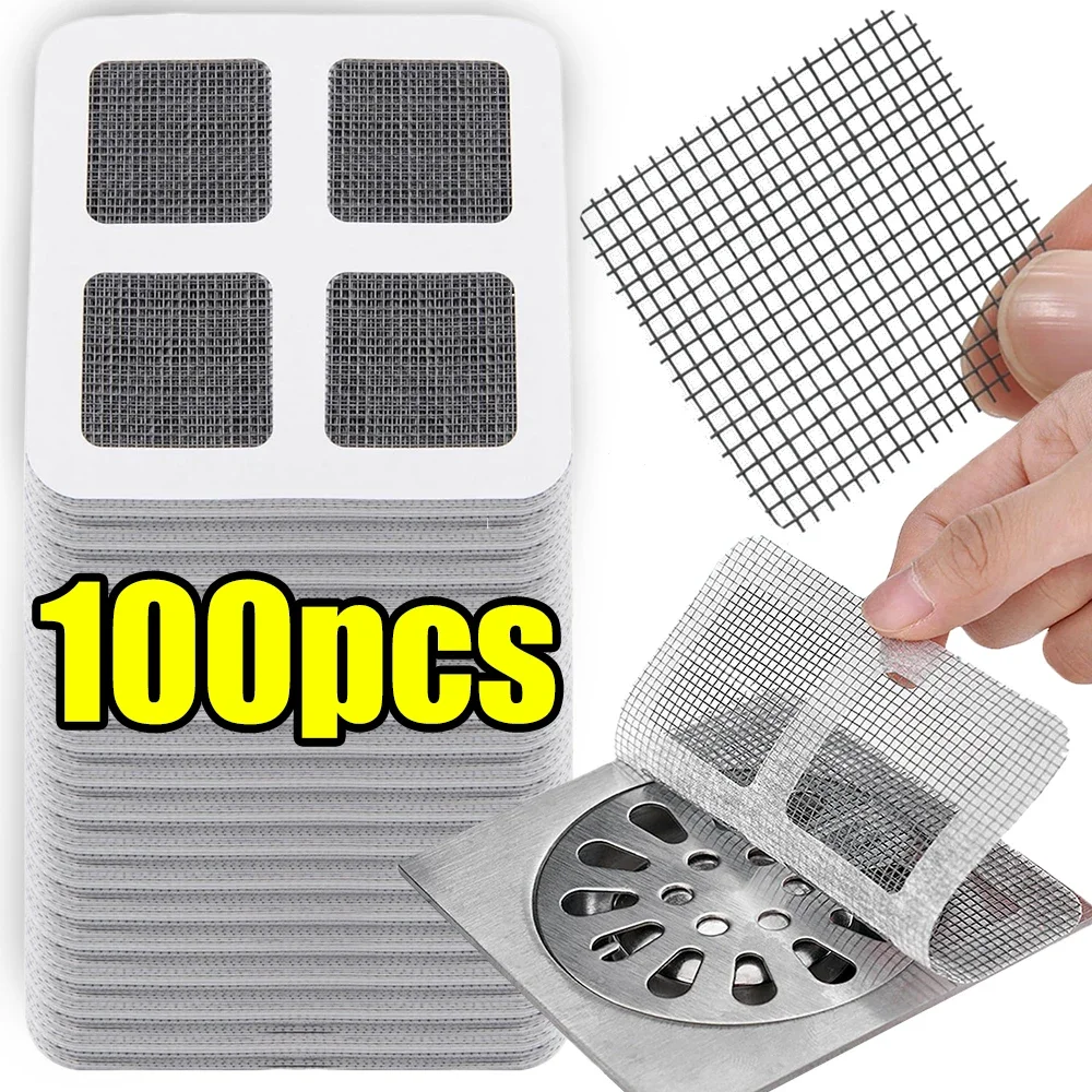 Disposable Hair Drain Catcher Mesh Anti-blocking Shower Bathroom Filter Stopper Floor Drains Sticker Window Screen Repair Patch