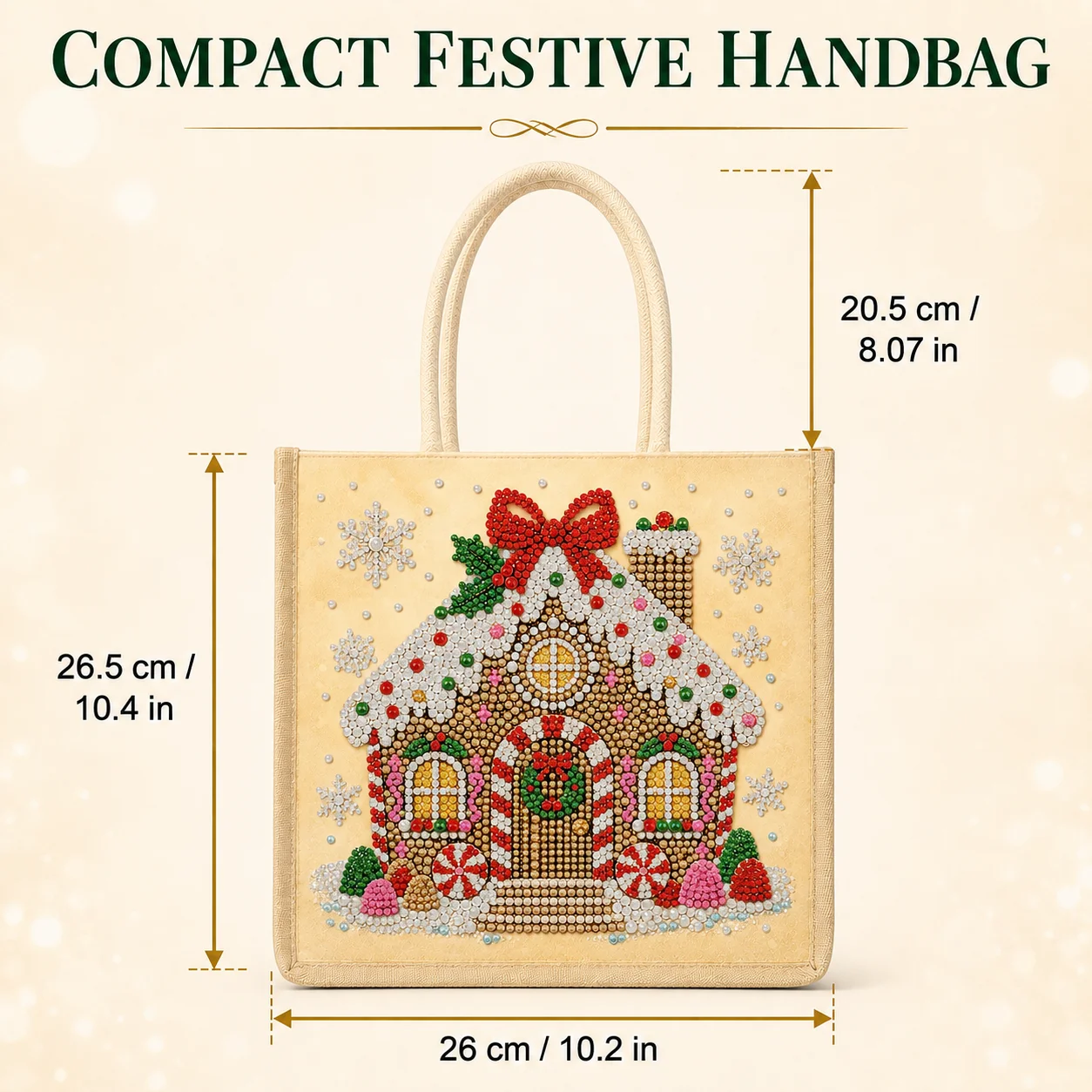 Christmas Pearl Diamond Painting Handbag Kits,Gingerbread house Pearl Diamond Art Bag Shopping Storage Bag Craft Handmade Gift