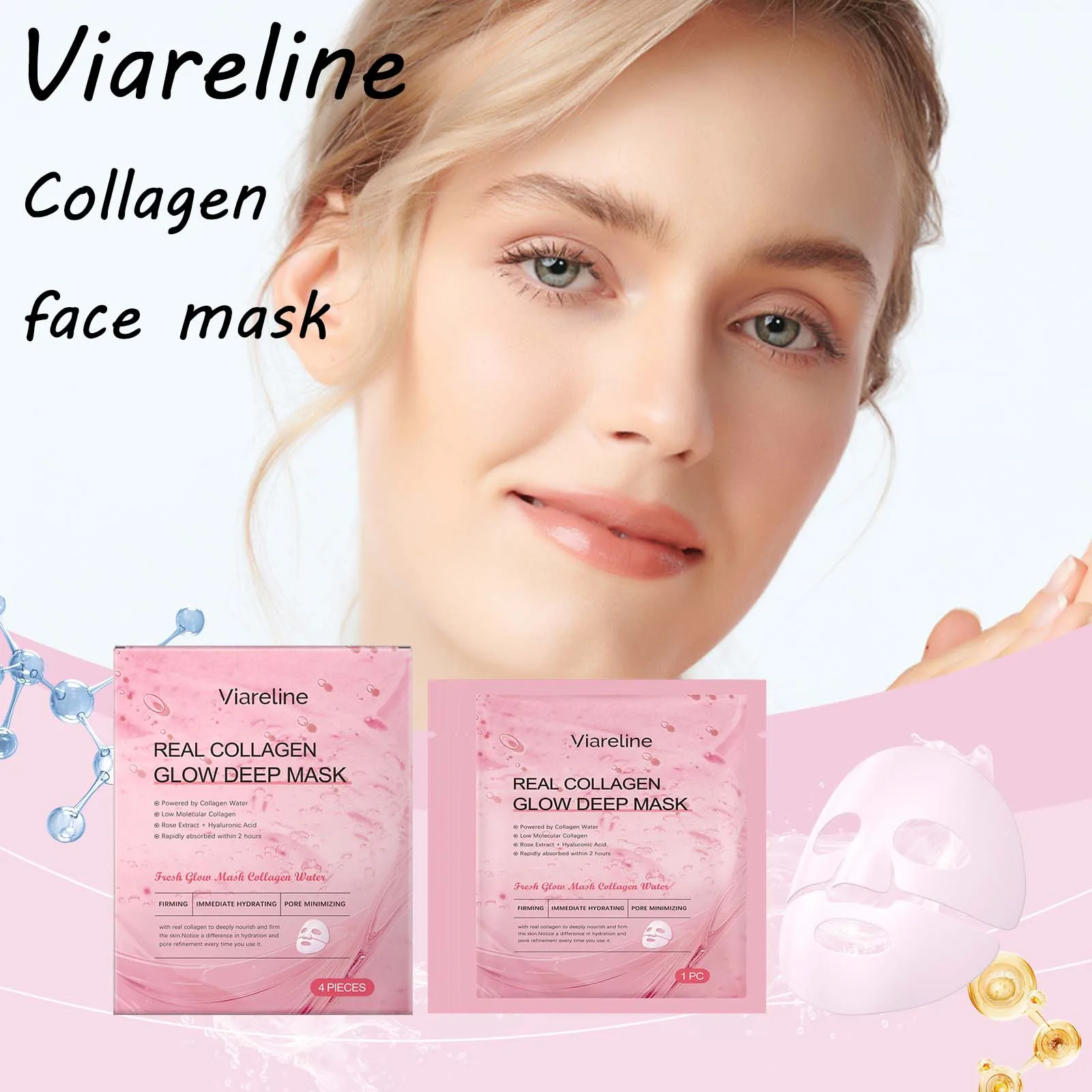 

Viareline Collagen Face Mask Deeply Hydrating Glowing Skin Tone Enhance Skin Elasticity Smoothing Firming Softening Face Mask