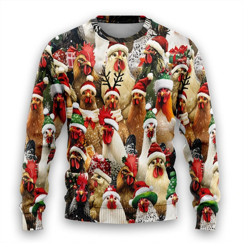 Frango feio moletom de natal para roupas femininas engraçado galo gráfico moletom casual unisex pullovers manga longa topos