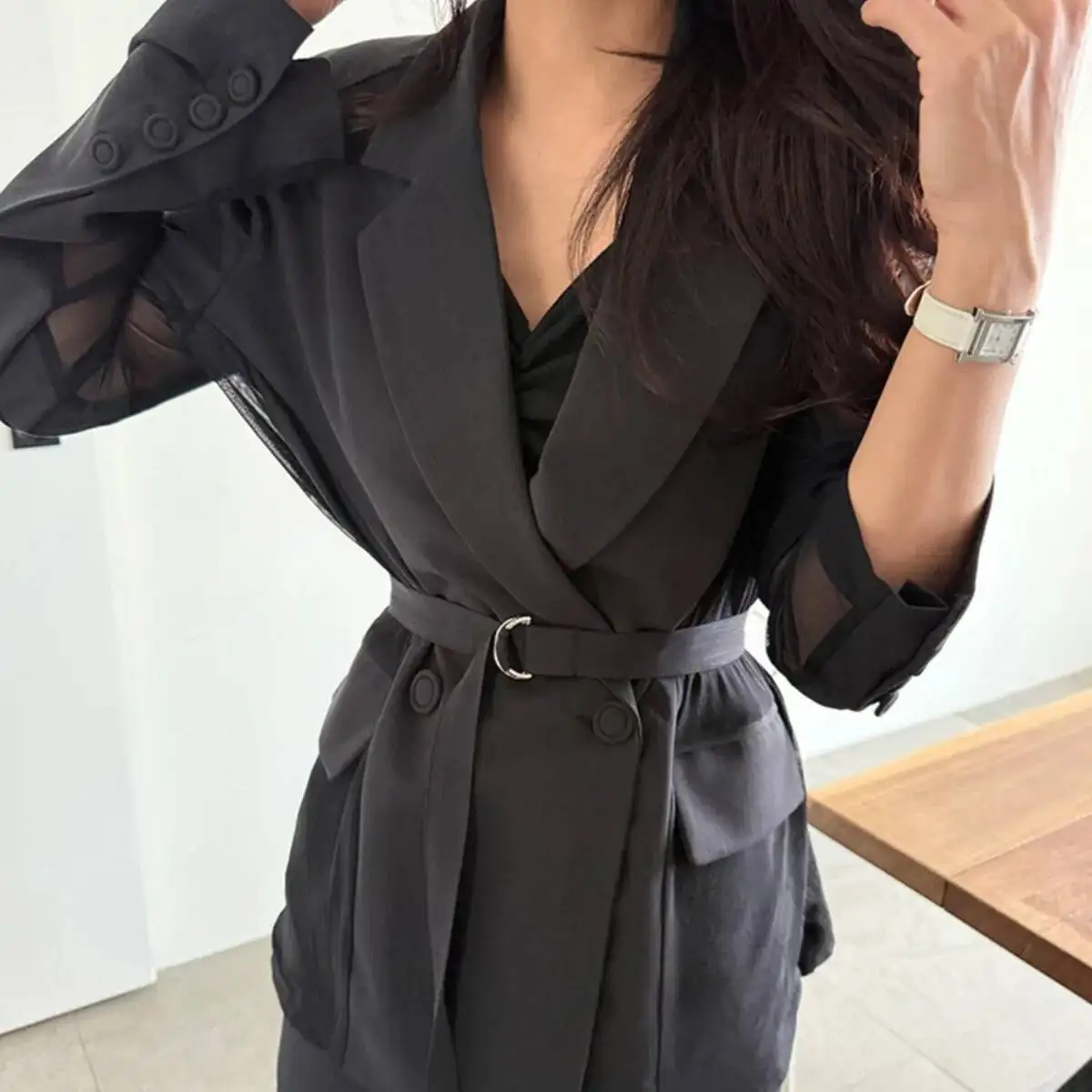 

KWTX Высококачественный женский осенний новый стиль 2022, элегантный и модный сетчатый пиджак + юбка нестандартной формы, комплект из двух предметов