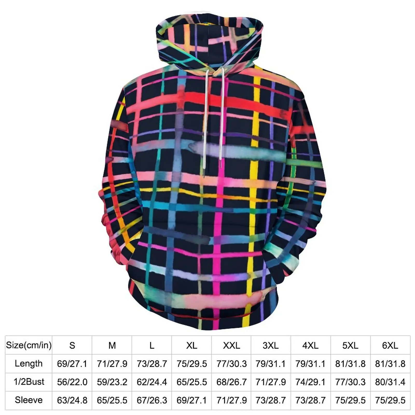 Abstract Geometry Hoodies Long Sleeve Multicolor Checkered Aesthetic Casual Hoodie Autumn Harajuku Oversized Loose Sweatshirts