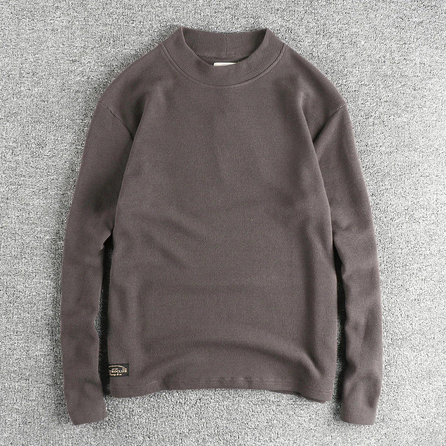 Autumn and Winter New American Retro Long Sleeve O-neck 320g Waffle Knitted T-shirt Men\'s Simple Washed Casual Bottoming Tops