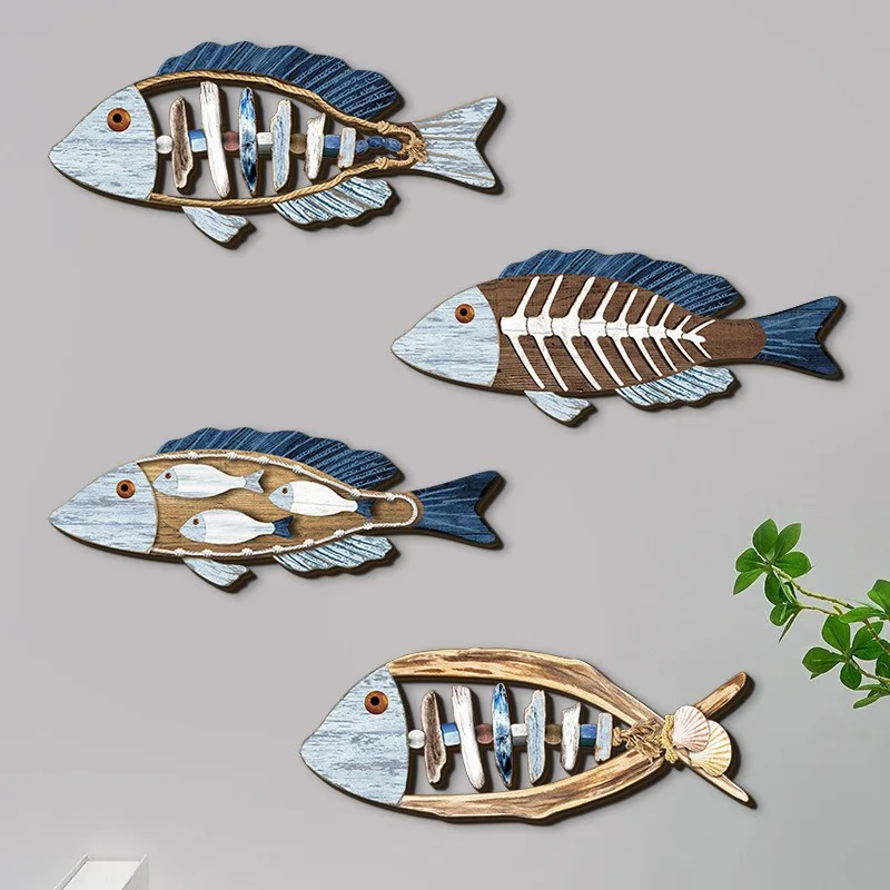4 teile/satz Ozean Fisch Wand Dekor Holz Carving Kunst Marine Stil Holz Wand Hängen Skulptur für Home Raum Dekoration