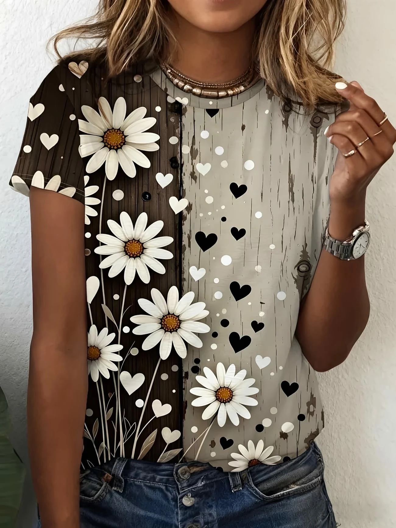 Cascading wisteria floral print in soft pink & lavender—romantic, dreamy style. Pair with jeans for a delicate, eye-catching cas
