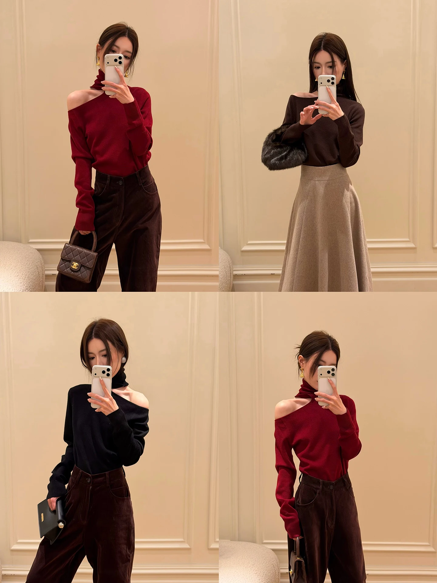 

SMOL Women's Woolen Knitted Long Sve High Collar oulder Bared Sweater Slim Fit Base irt Commute Sle Faionable