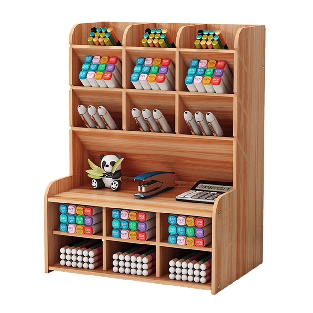 Wooden Desk Organizer Pen Holder Storage Box Wooden Stationery Storage Case DIY Pen Holder Organizer Desk Tidy Pen Holder