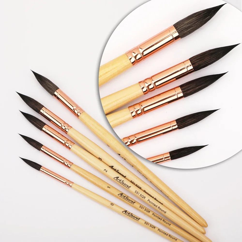 5Pcs Artsecret Round Tip Watercolor Painting Brushes Soft Goat & Nylon Hair Brushes for Gouache Blending Acrylic Art 551