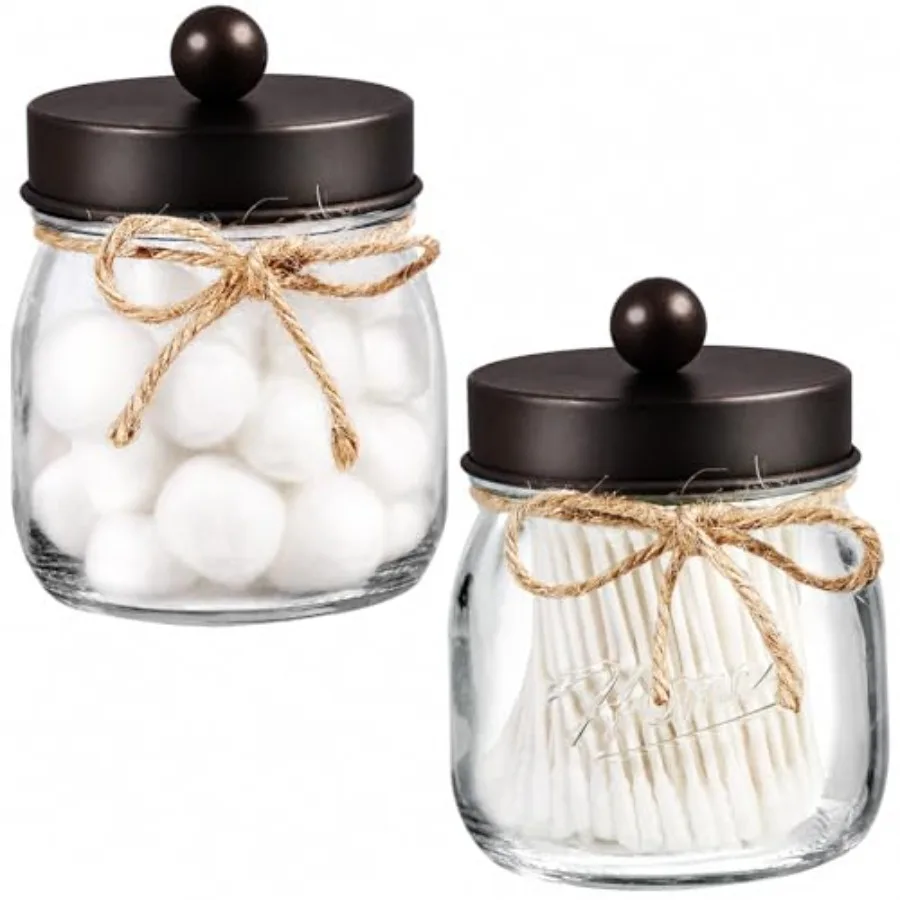 

Small Mason Jars Qtip Holders, Bathroom Shelf Decor, Guest Bathroom Decor for Cotton Balls, Floss Pick, Cotton Round Pads - Bro