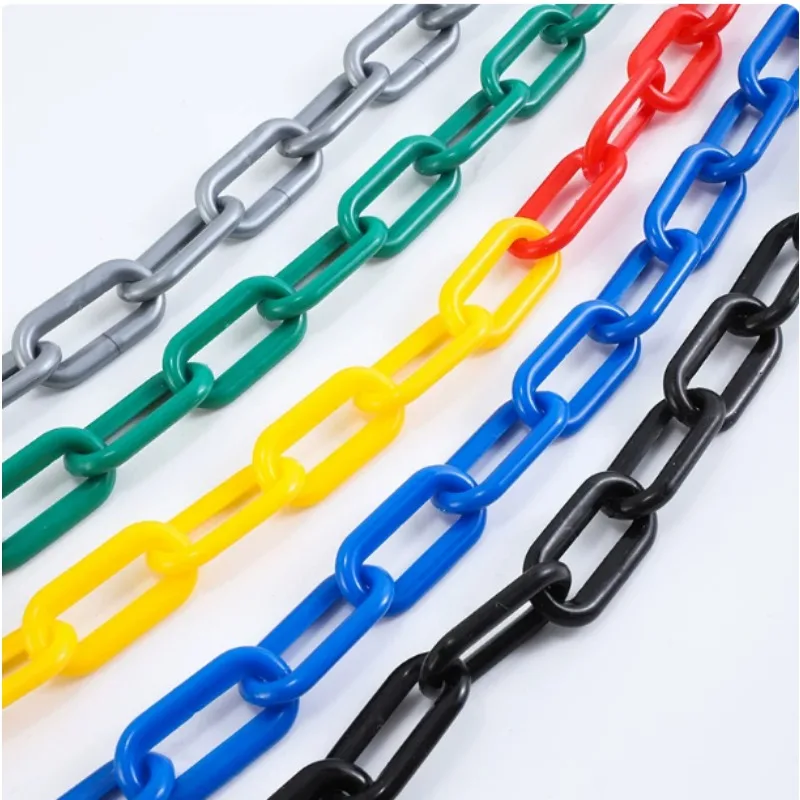 50m Length 6mm Plastic Warning Link Chain, Black‑Yellow / Red‑White for Road Traffic Barrier