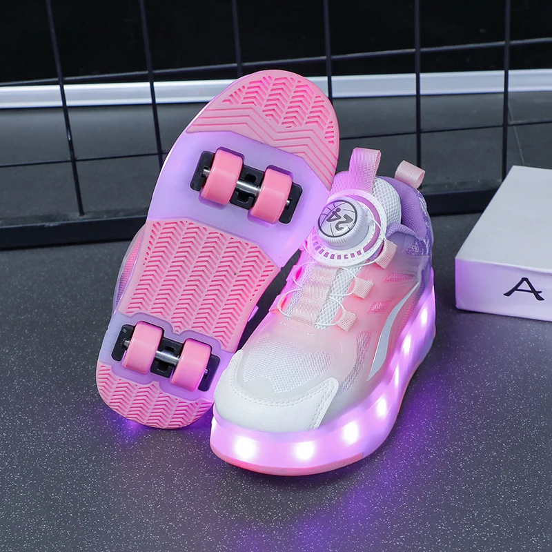 

Children's Kids Boys Girls USB Charging Glowing Casual Sneakers Led Light Wheels Outdoor Parkour Roller Skate Shoes Sports For