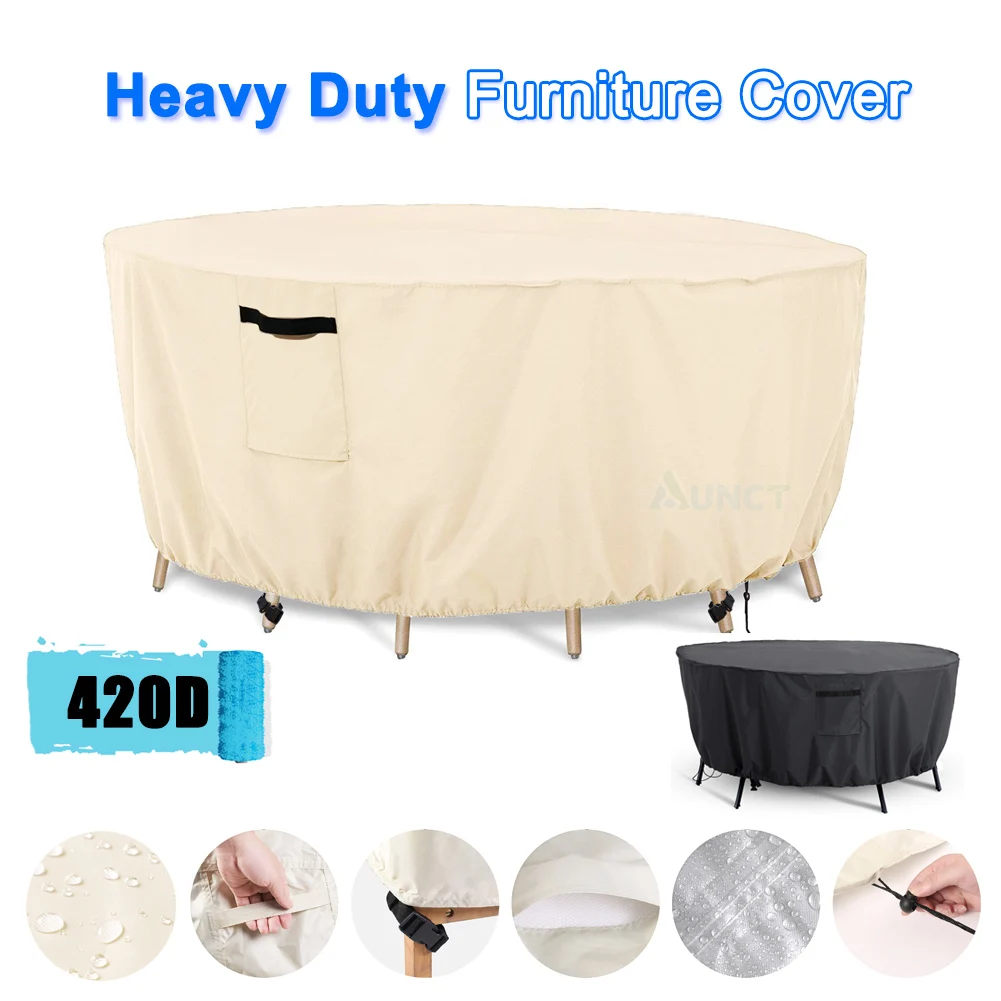 Outdoor Round Table Cover Waterproof Oxford 420D Heavy Garden Furniture Chair Set Dust Covers Wicker Protection Patio Rain Snow