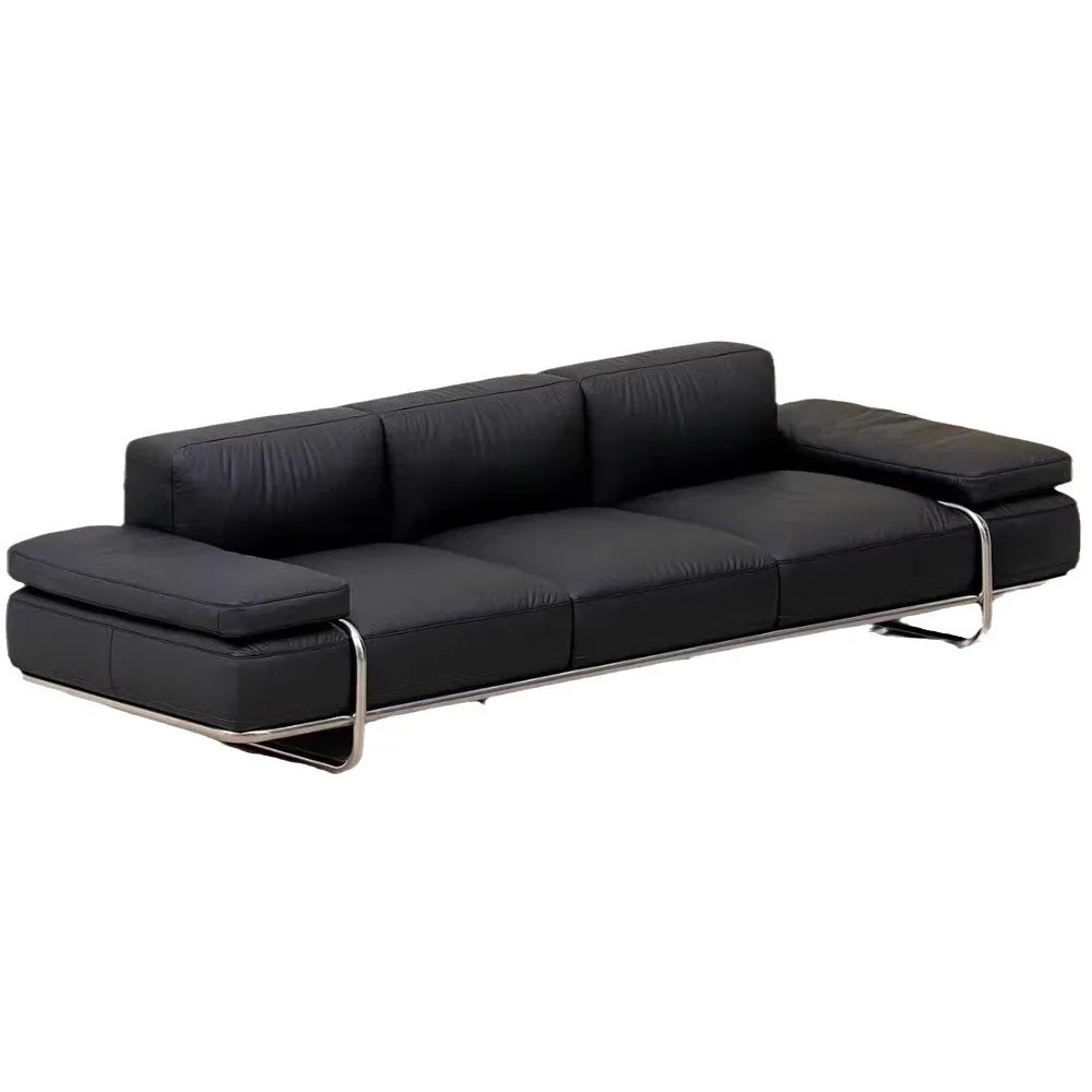 LMM medieval minimalist suspension leather sofa stainless steel straight row sofa