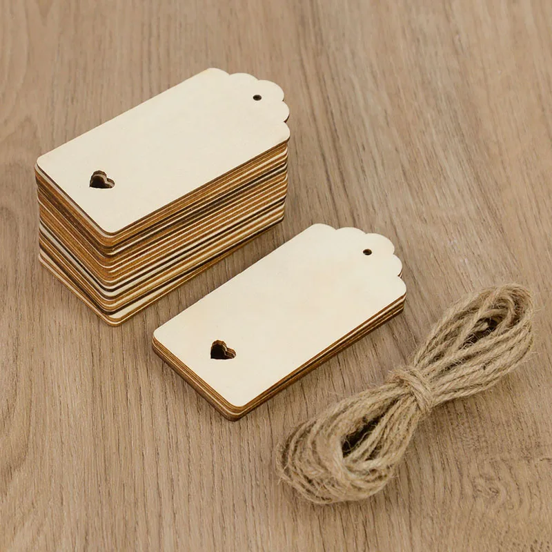 

24pcs Nature Wood Slice Gift Tags Unfinished Blank Rectangle Pendant with Rope for Wedding Birthday Party Decoration DIY Crafts
