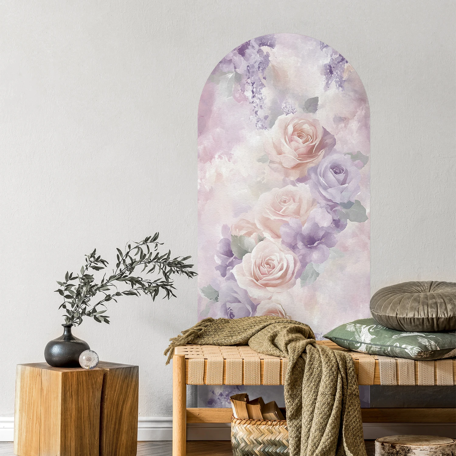 2 pieces of Morandi rose arch pattern stickers, self-adhesive, for living room, bedroom, and bathroom wall decoration, removable