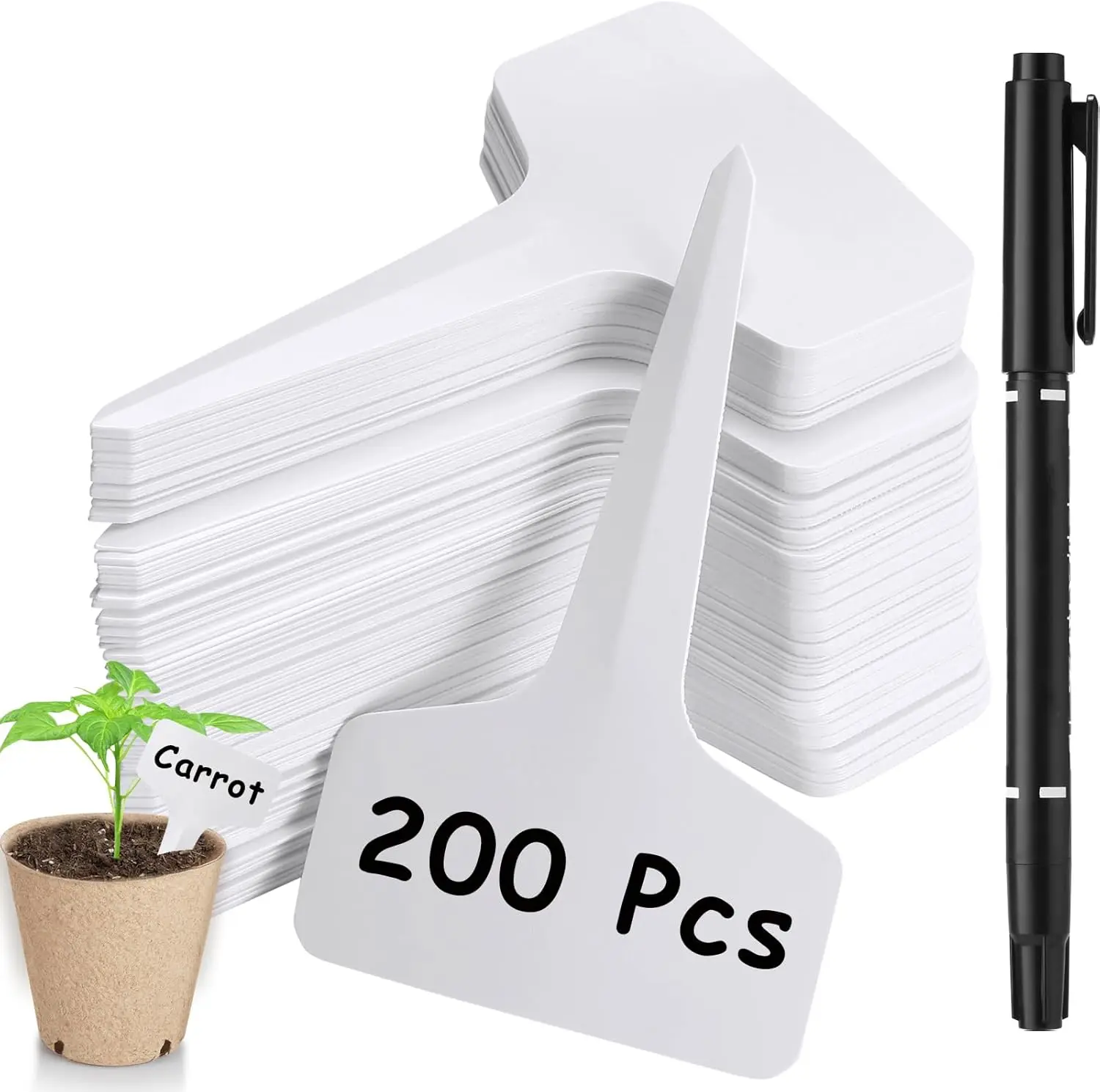 200pcs Plant Labels 10cm T-shape Potted Plant Name Tags Plastic Seedlings Seed Markers Nursery Plant Stake Tag With Marking Pen