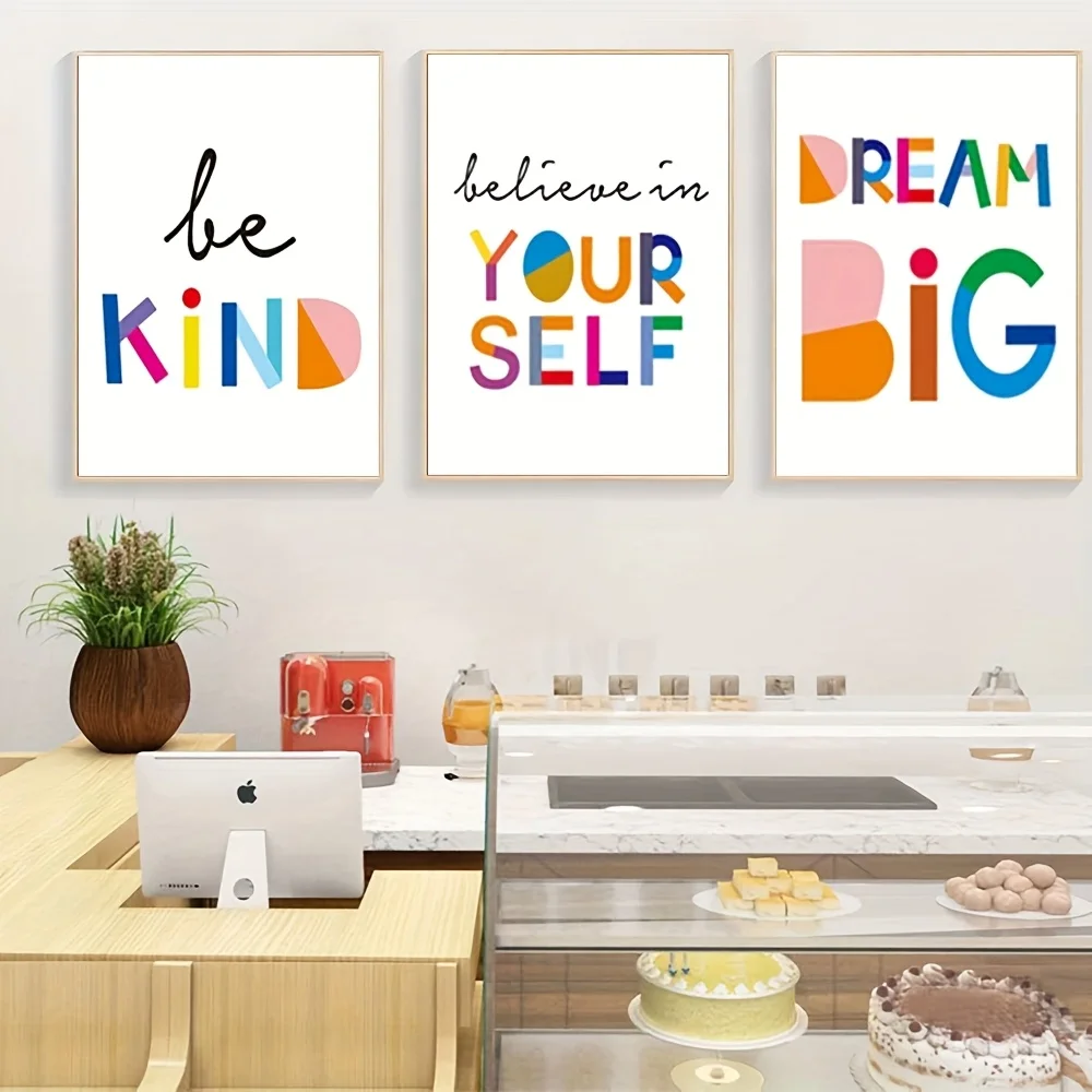 2D Flat 3pcs Unframed HPNIUB Unframed Watercolor Words Inspirational Quote Minimalist Typography Art Print Canvas Picture Mot