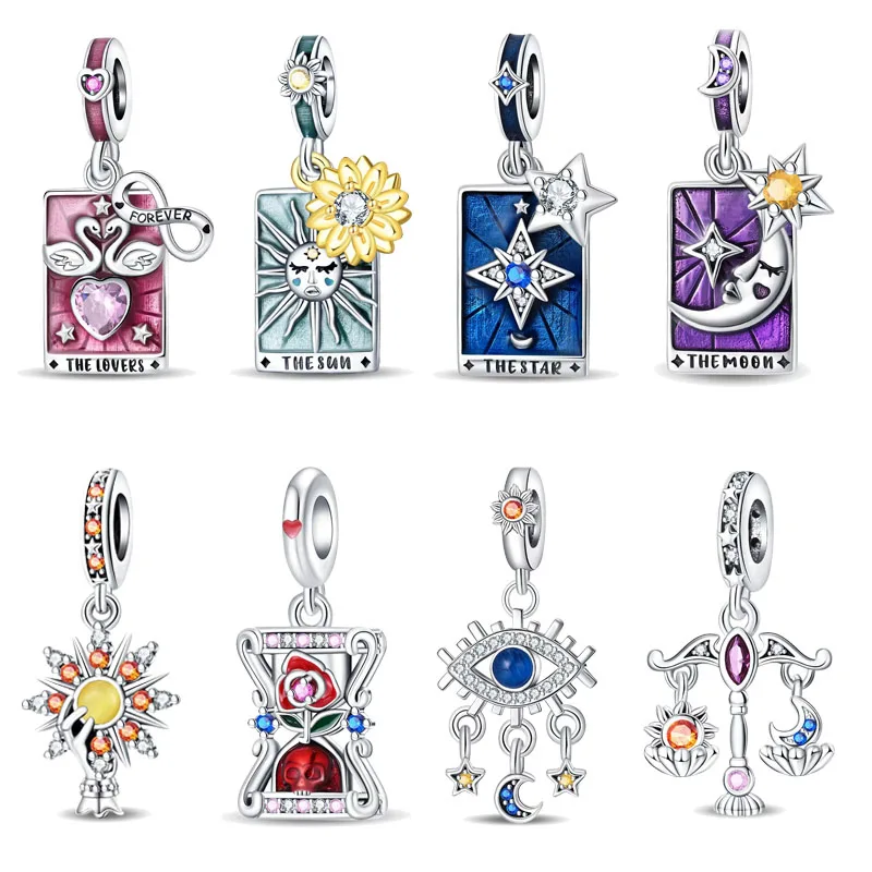 925 prata esterlina clássico sol lua estrela magia tarô encantos pingentes diy caber s925 original cobra pulseiras fazendo jóias femininas