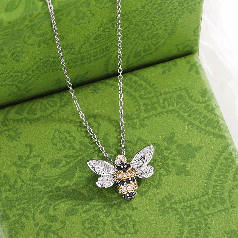 Fashionable Temperament Diamond Creative Little Bee Shaped 925 Sterling Silver Cute Personalized Necklaces XL065 view 4