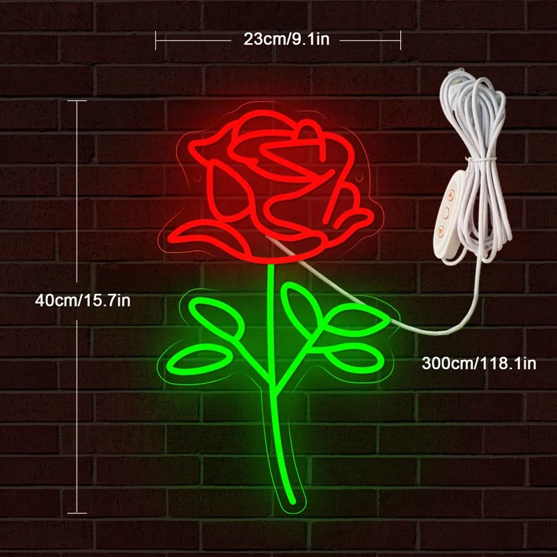 Rose Flowers LED Neon Light Sign Acrylic Neon Sign USB For Home Bedroom Living Room Bar Party Wedding Wall Art Decor Night Lamp