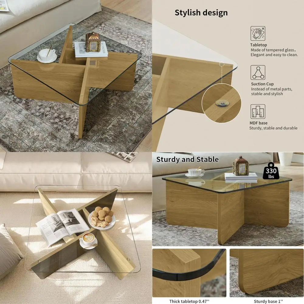 

Современный квадратный журнальный столик середины века со столешницей из закаленного стекла, конструкция из МДФ, идеально подходит для небольших помещений