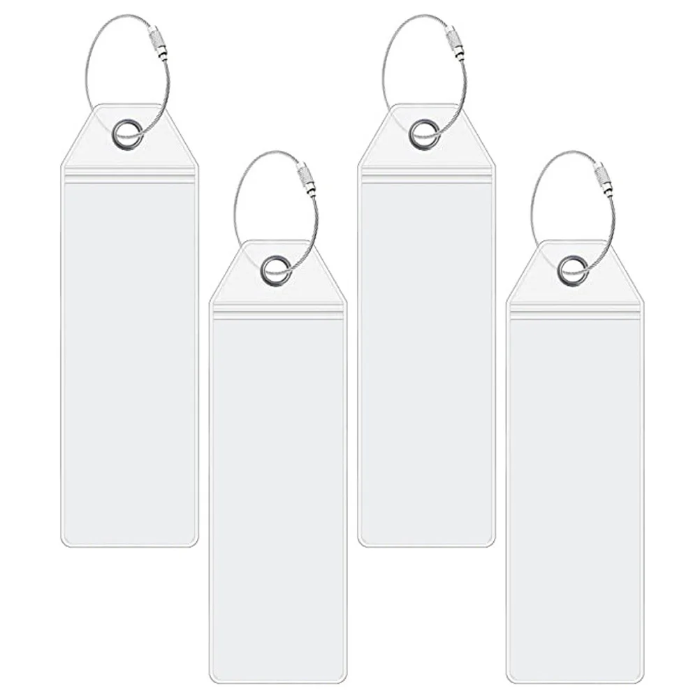 Porte-clés en acier inoxydable, 4 pièces, PVC transparent, sacs de voyage pour bagages, valises, 2 étiquettes suspendues de 5x6 pouces, pratiques