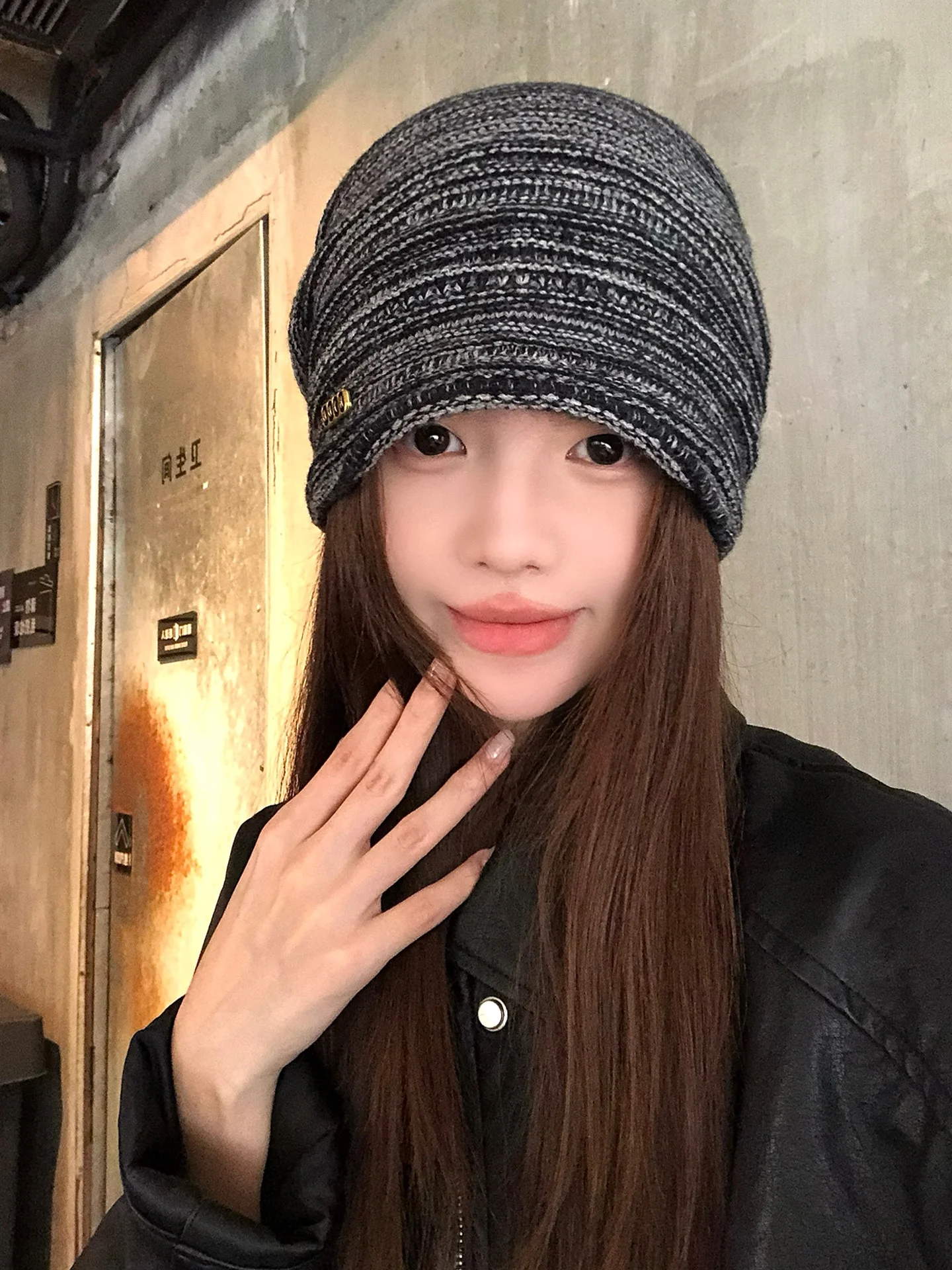Retro Japanese Lazy Style Mixed Color Stripes Women's Knitted Woolen Hat Autumn Winter Warm Ear Protection Face Slimming Knit...