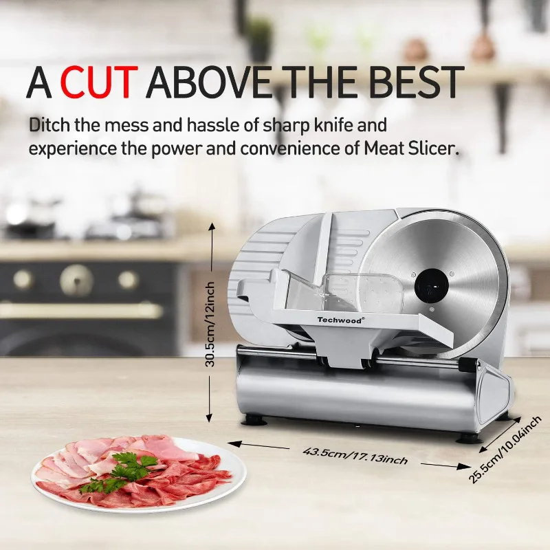 Meat Slicer, Techwood Electric Deil Food Slicer with Removable 9” Stainless Steel Blade,Deli Cheese Fruit Vegetable Bread Cutter