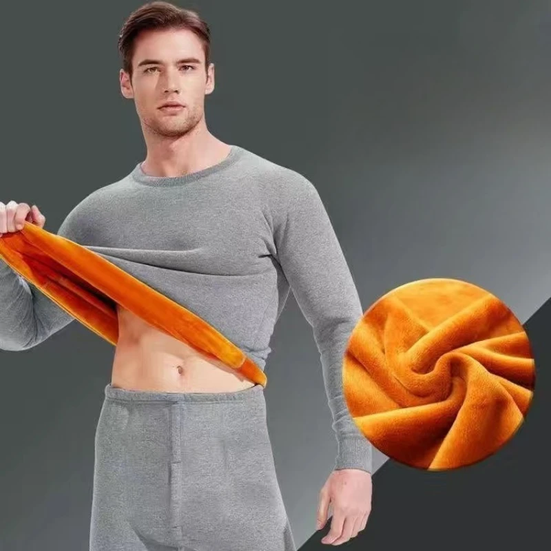 Men Thermal Underwear Set Youth Winter Fleece Thickened German Fleece Long Johns Elastic Thermo Pullover Leggings Suit