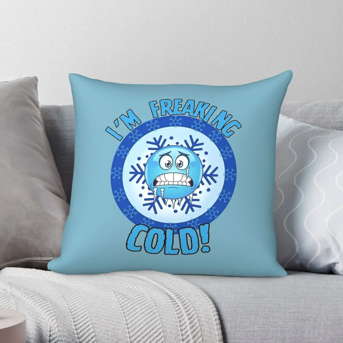 Funny Winter I'm Freaking Cold Square Pillowcase Polyester Linen Velvet Pattern Zip Decor Pillow Case Bed Cushion Cover 18