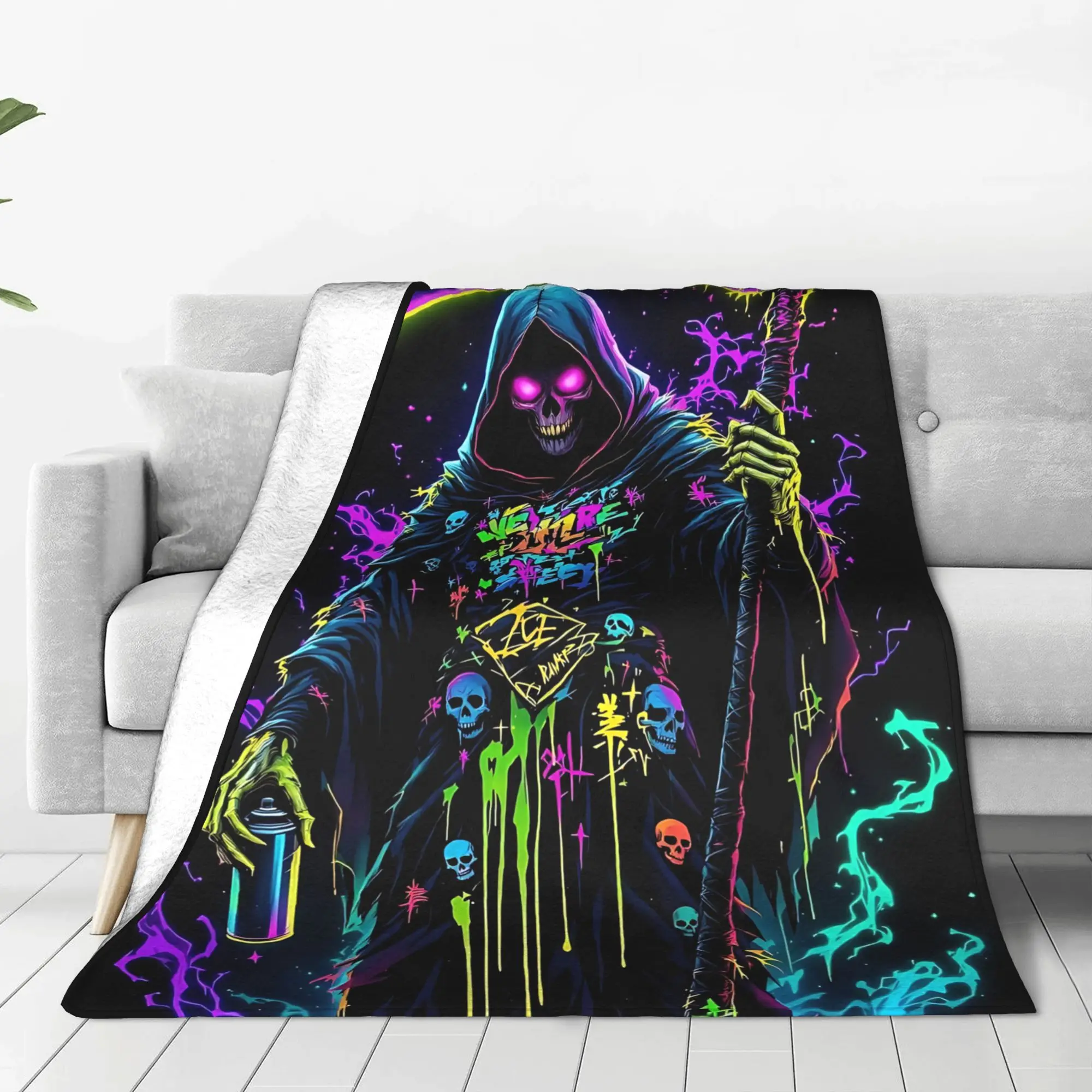 1PC Home Skeleton Vortex Blanket Throw Blanket  Novelty Warm Blanket All Season Gift for Happy Halloween Give Thanks