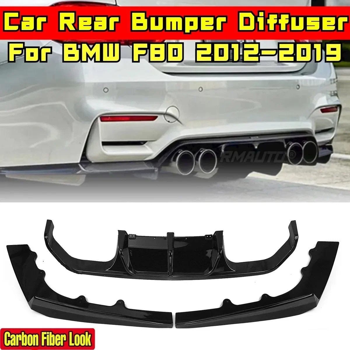 

F80 Rear Bumper Lip Carbon Fiber Look V Style Rear Bumper Spoiler Diffuser Splitter For BMW F80 2012-2019 Car Accessories