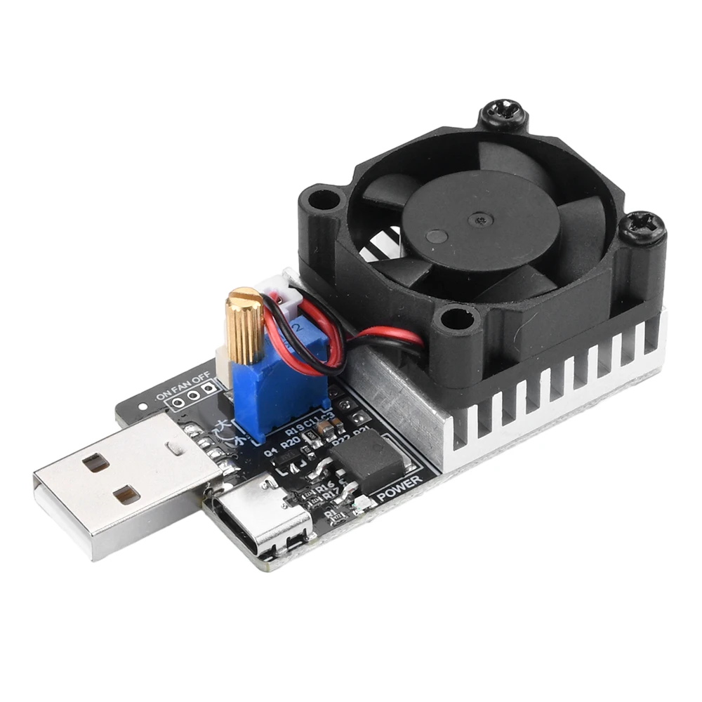 DC 3.7-20V 3A Adjustable Electronic Load Aging Tester Battery Aging Tester Discharge Module USB/Type-C Interface Fan Cooling