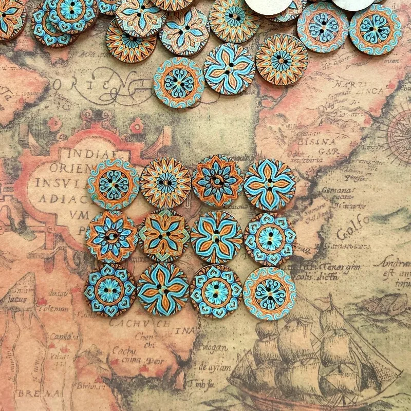 50PCS 20MM Round Wood Buttons for Crafts Mixed Vintage Wooden Craft Button with 2 Holes for Crafting DIY Sewing Decorative - view 4