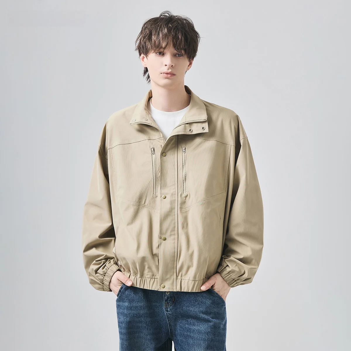 

Мужская повседневная куртка свободного кроя с воротником-стойкой, осенне-зимняя, модная, универсальная, в стиле милитари, с длинными рукавами, средней длины