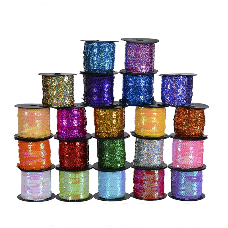 6mm 5yards/Lot Colorful Loose Round Flat Sequins Laser Giltter Paillettes Sequins For Crafts Sewing Cloth Accessory Sequin Trim