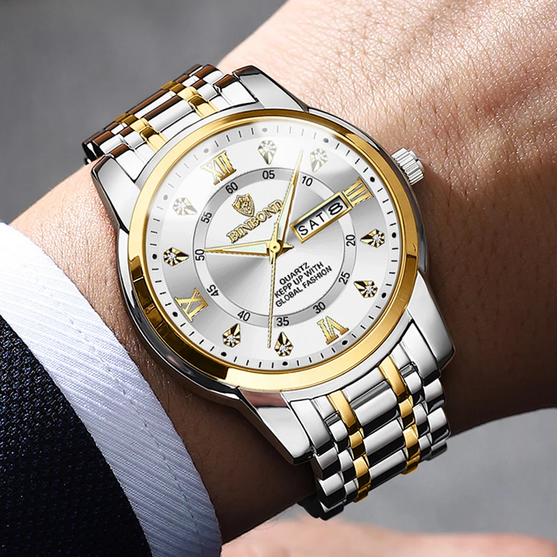 POEDAGAR ساعات عمل فاخرة للرجال تاريخ الأسبوع الفولاذ المقاوم للصدأ كوارتز رجل ساعة مقاوم للماء مضيئة موضة ساعة يد رجالية