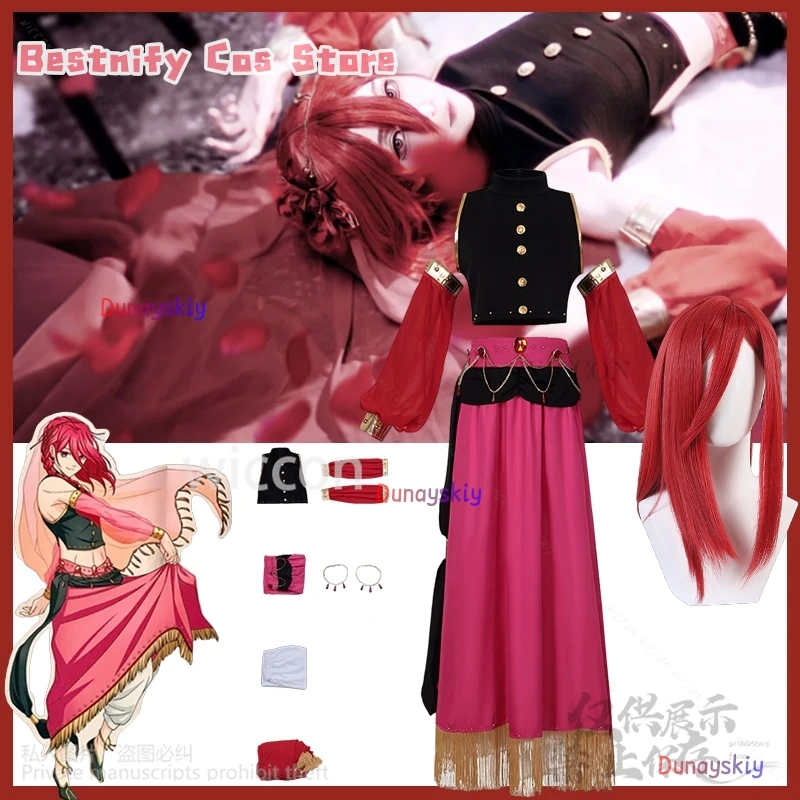 

BLUE Anime LOCK 코스프레 Chigiri Hyoma Costume Sexy Red Dress Exoticism Indian Style Clothing belly-bare Outfits Veils Customized