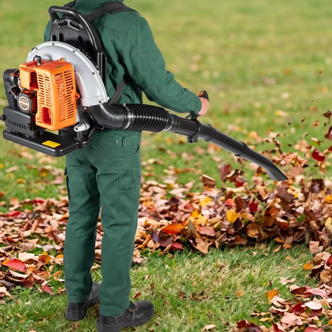 Backpack Leaf Blower Gasoline Leaf Blower 2.7KW 2-Stroke Power Blower 1.8L Fuel Tank 1 Hour Runtime Adjustable Shoulder Strap Low Fuel Consumption For Leaf Snow Dust Removal Road Construction Fire Fighting