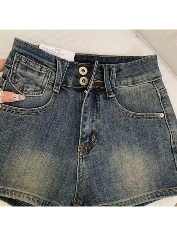 

High Waist Denim Shorts Women's Summer Slim Fit Elastic American Style Hot Sale plus Size A-Line Hot Pants Sexy Little Girls