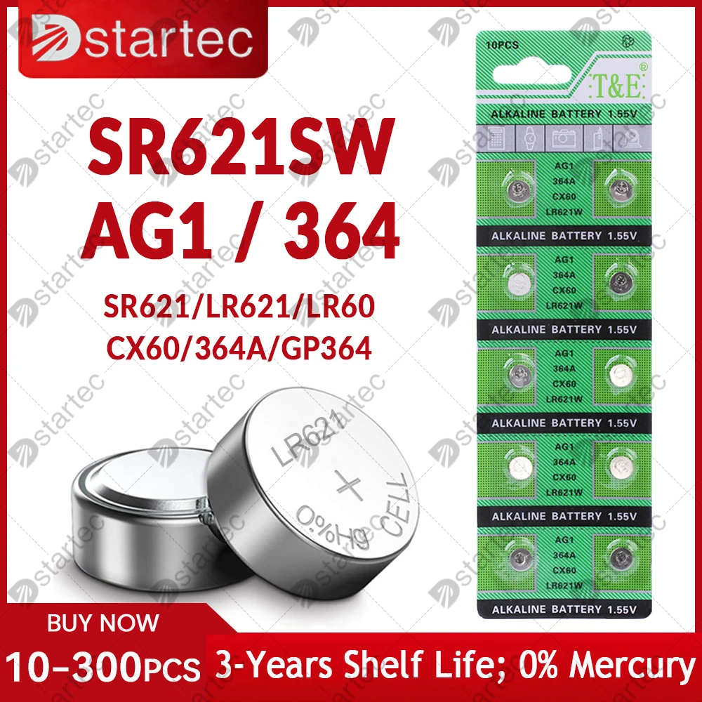 10-300PCS 2024-NEW 1.55V AG1 LR621 364 164 531 SR621 SR621SW SR60 CX60 Button Battery For Watch Toys Remote Cell Coin Batteries