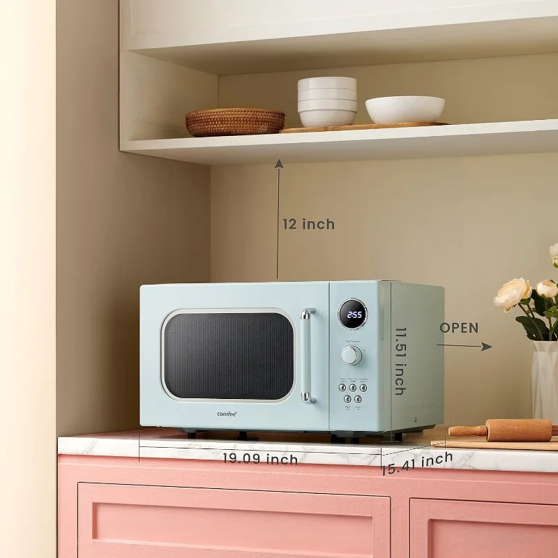 Microwave Retro dengan memasak multi-tahap, 9 menu Preset dan Timer dapur, fungsi bisu, Mode ECO, tampilan digital LED