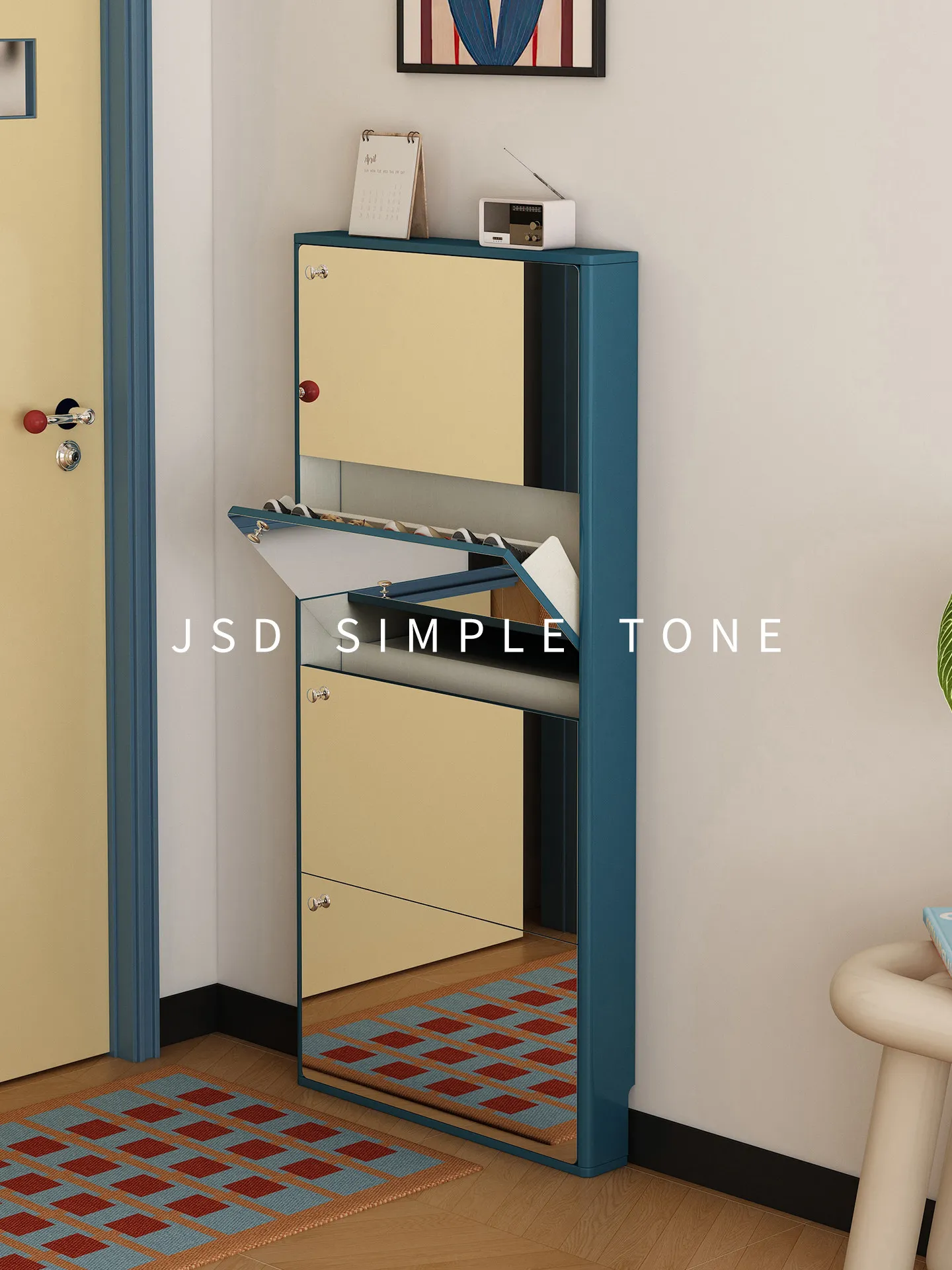 DSA extremely thin shoe cabinet household door tipping bucket extremely narrow shoe rack storage cabinet integrated against the