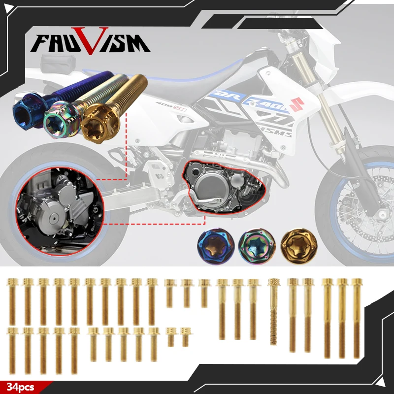 

for Suzuki DR-Z400/DRZ400/SM/S/E Motorcycle Engine Bolts 34-Piece Set M6 Torx Hex Head Star Head Stainless Steel Screws A2-70