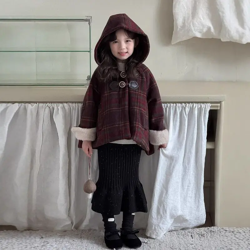 Kids Girls Sparkling Fishtail Skirt 2025 New Children Autumn Winter Long Skirts Japanese Korean Style Cotton Knitted Strip Skirt