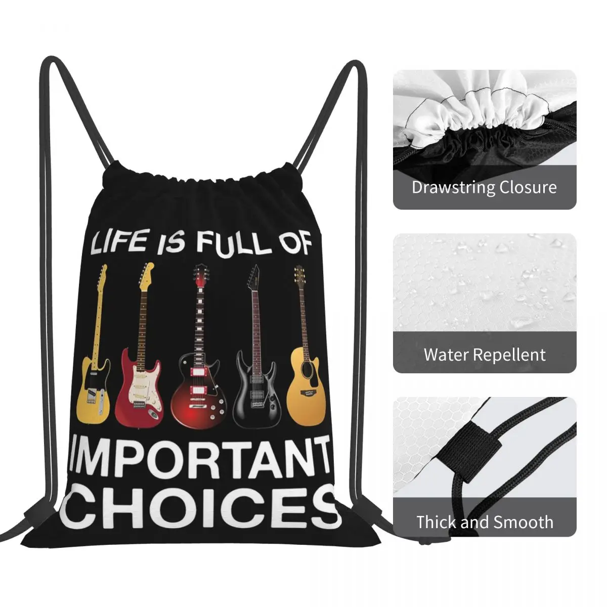 Life Is Full Of Important Choices Guitar Backpacks Multi-function Drawstring Bags Sundries Bag Book Bags For Man Woman Students