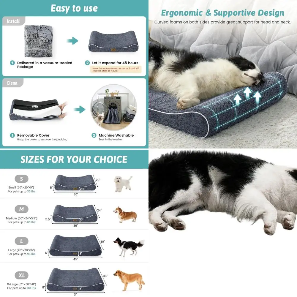 

Large Dog Orthopedic Bed - Waterproof, Removable Cover, Non-Skid, Blue (45x30x6in)