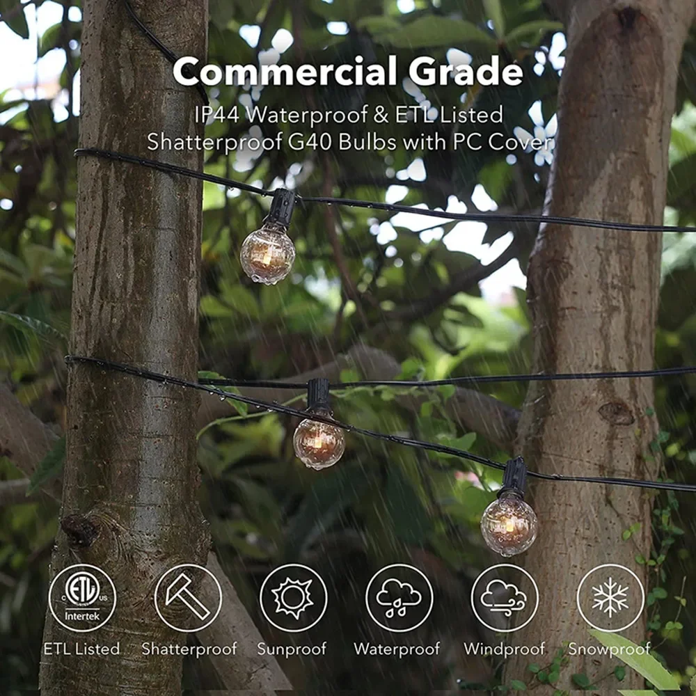40mm G40 LED Bulb String Lights with Spare Bulb DC4.5V Safe Low Voltage Outdoor Patio Garland Warm White E12 Base